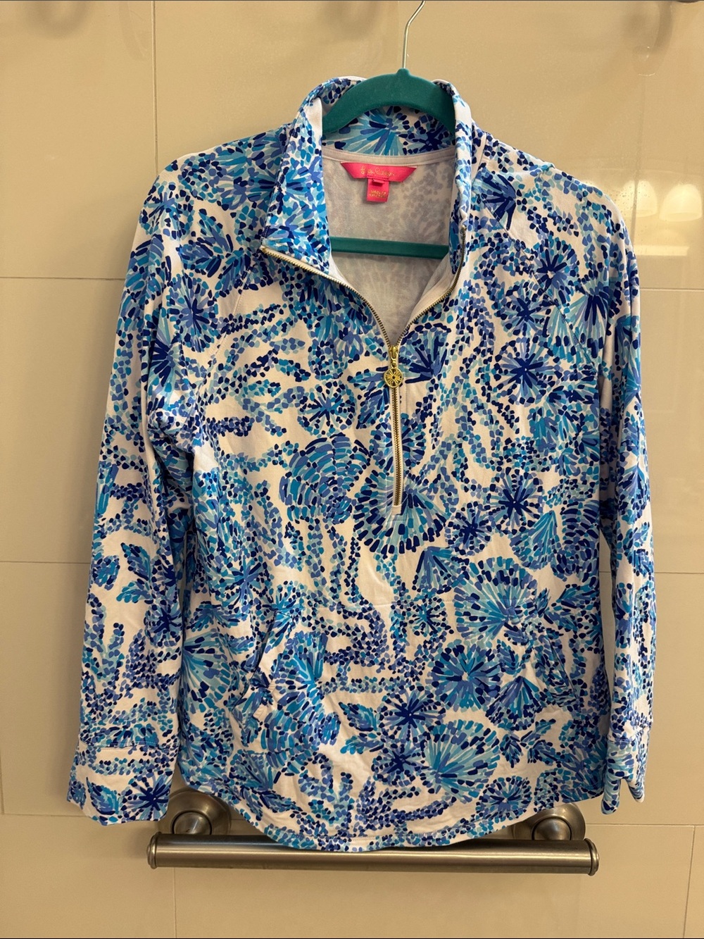 Lilly Pulitzer White and Blue Floral Quarter-Zip Utility Jacket
